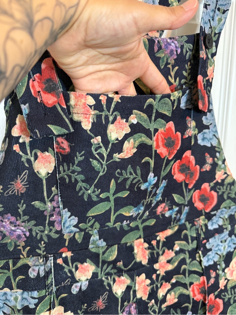 Cider Floral Overall Romper Short Black Cottagecore Shortalls 0XL - Picture 5 of 14